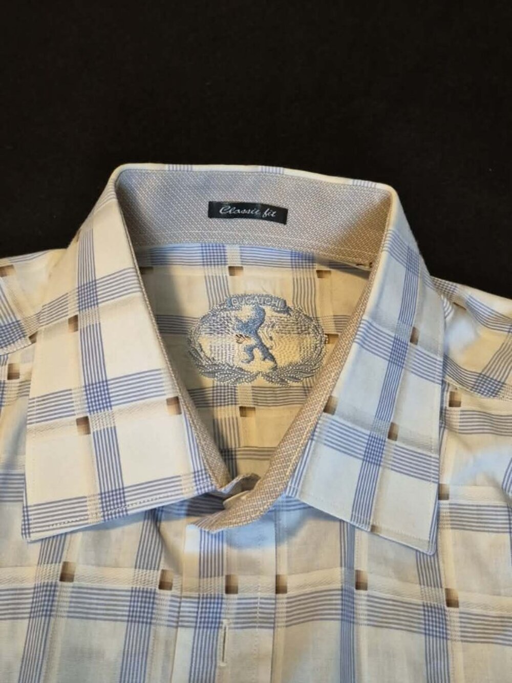 Bugatchi Classic Fit Men's Large Blue White Plaid Long Sleeve Button Up